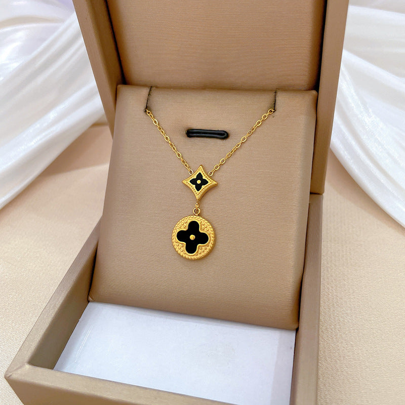 Minimalist Geometric Clover Pendant Necklace in Titanium Steel with Gold Plating for Women and Men