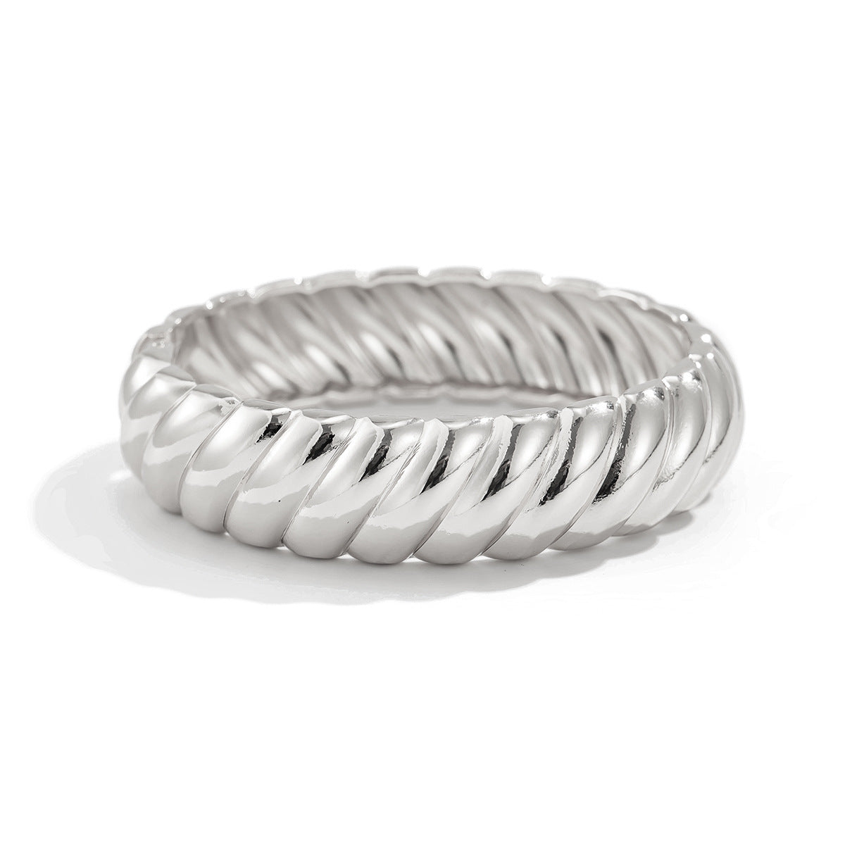 Minimalist Plated Zinc Alloy Textured Spring Bangle Bracelet
