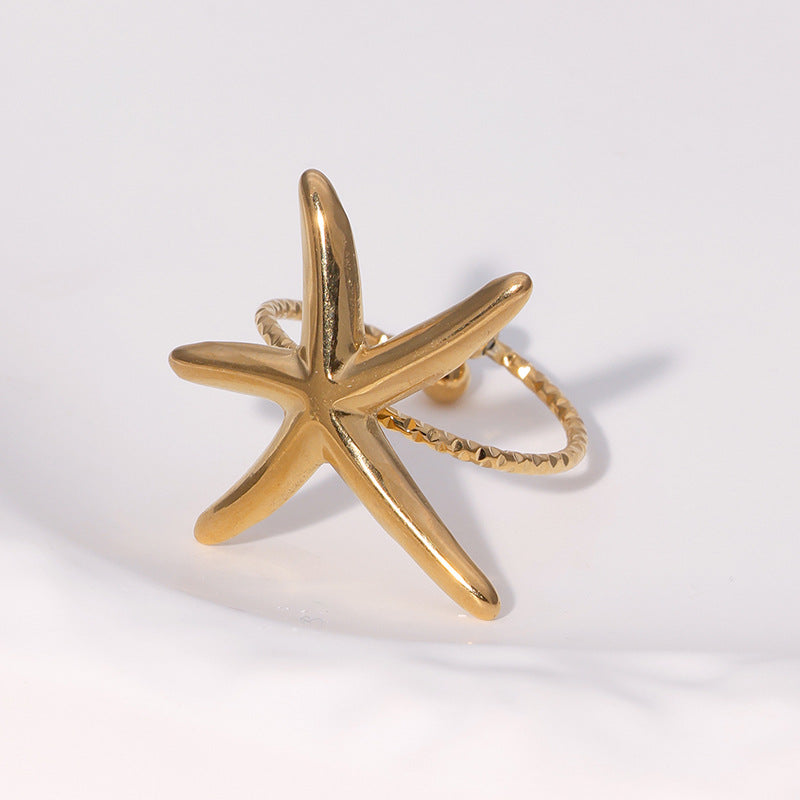 Anello aperto da donna a stella marina in acciaio inossidabile placcato oro 18K di lusso