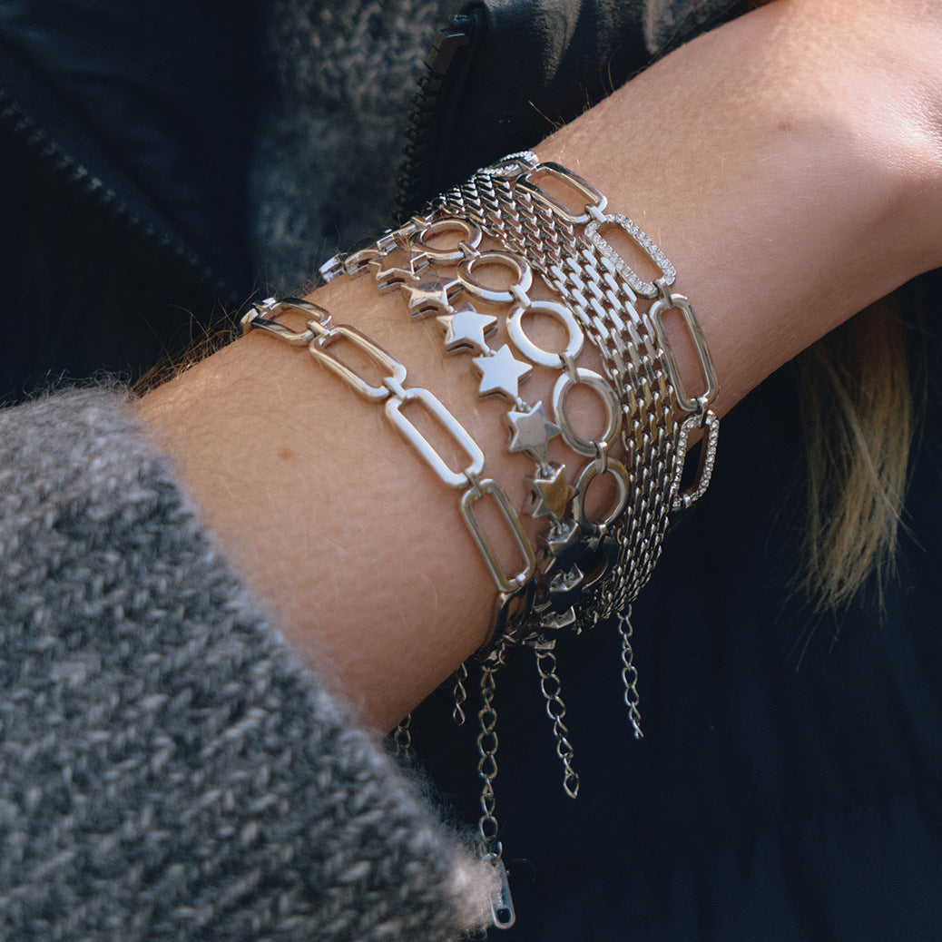 Pulsera de cadena cubana de acero inoxidable chapado geométrico para mujer