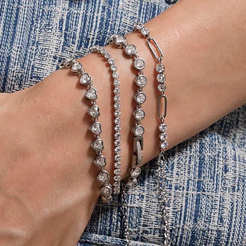Bracciale geometrico in acciaio inossidabile placcato con accenti di strass per donna - Accessorio di moda di lusso