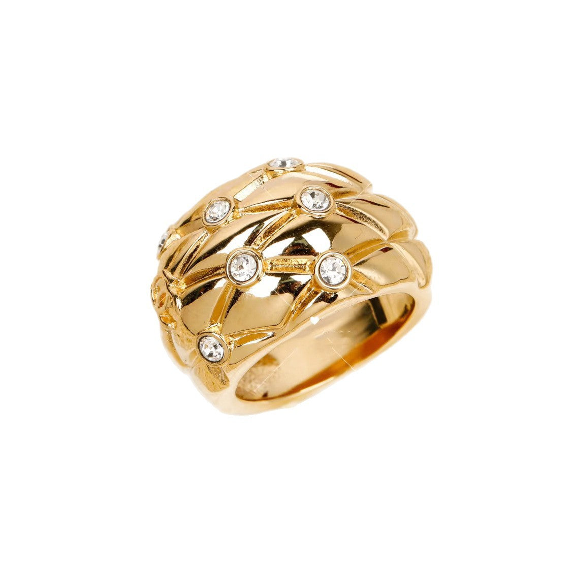 Anello con Iniziale a Scacchiera Placcato Oro Lussuoso in Ottone da Donna