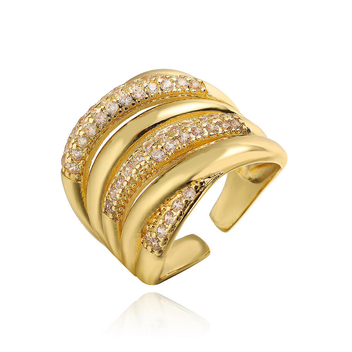 Elegant Geometric Two-Tone Plated Cubic Zirconia Inlay Brass Ring for Women