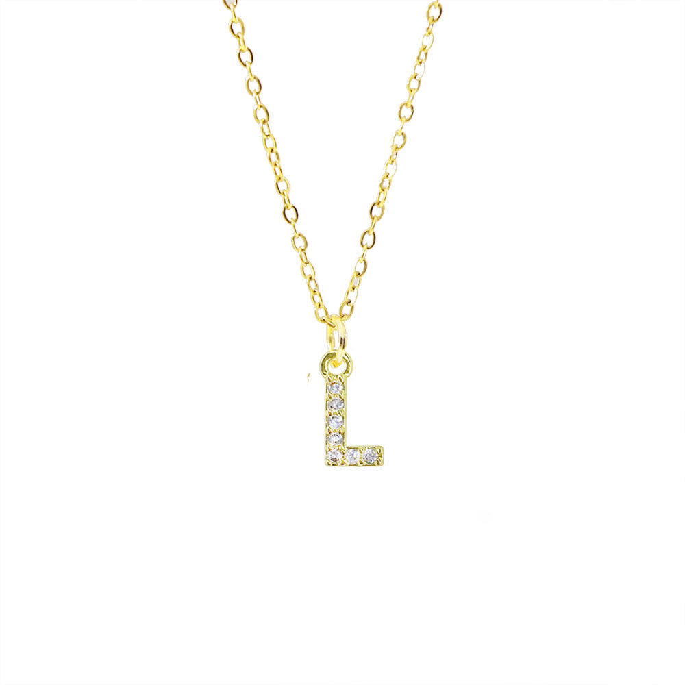 Collar con colgante de cadena de serpiente de oro chapado en acero titanio con forma de letra minimalista para mujer con incrustaciones de circonita cúbica