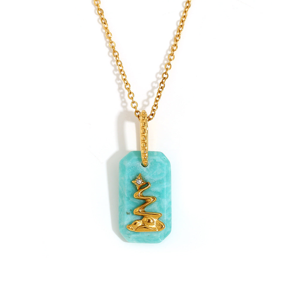 Collana pendente con cielo stellato geometrico in acrilico in stile vintage francese in acciaio inossidabile con placcatura in oro 18K da donna