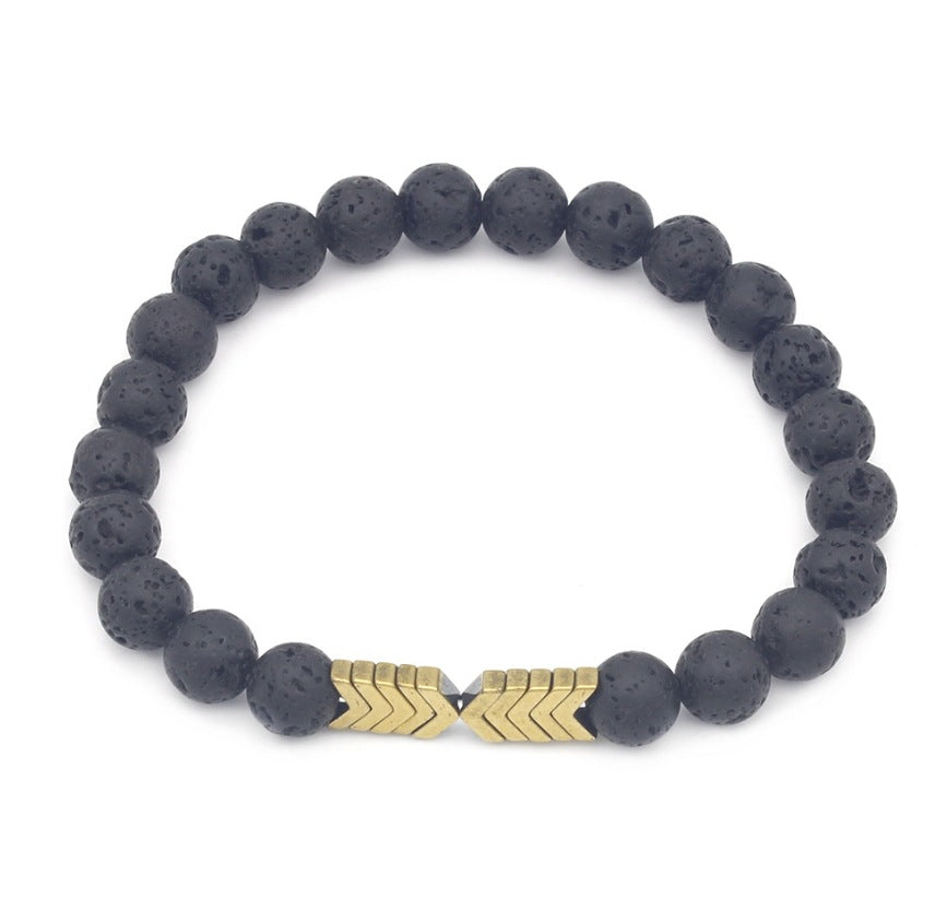 Creative Geometric Triangle Volcanic Stone and Hematite Handmade Bracelet for Unisex