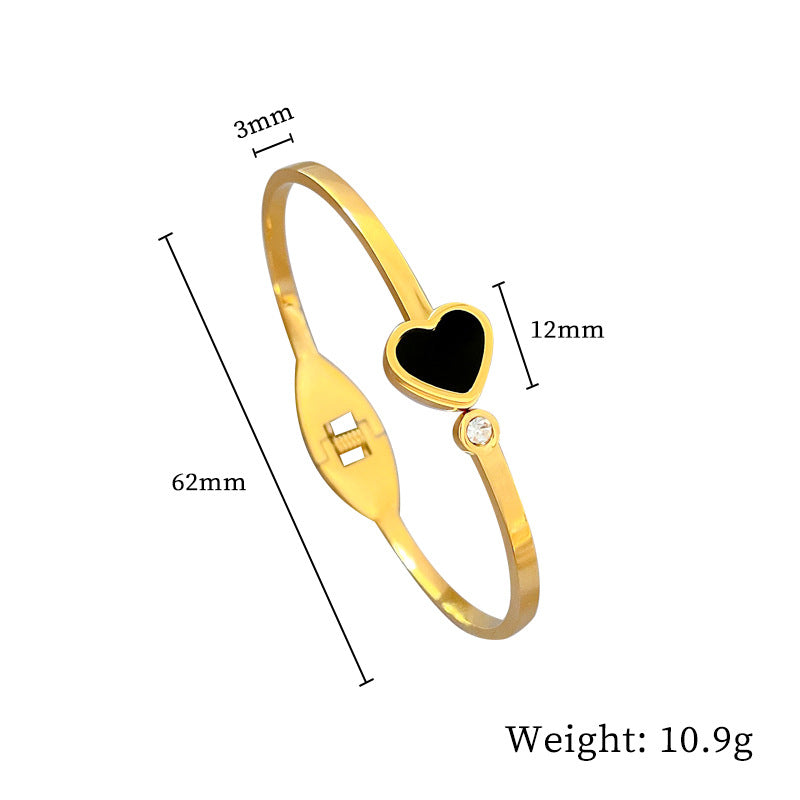 Minimalist Luxury Titanium Steel Bracelet with Mother-of-Pearl Smile Charm