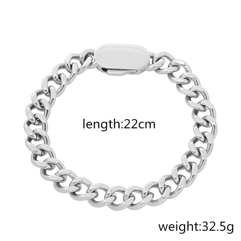 Hip-hop Punk Geometric Round 18K Gold Plated Titanium Steel Stainless Steel Cuban Link Chain Bracelet Charm Bar