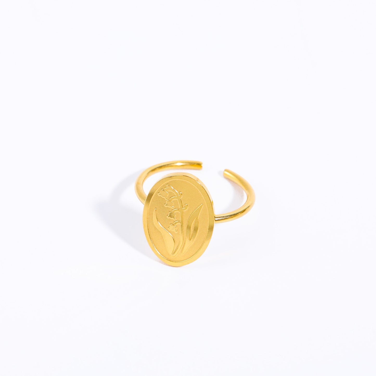 Geometric Stainless Steel Titanium Steel Open Ring with Zircon Birthstone Accents Plated in 18K Gold for Women