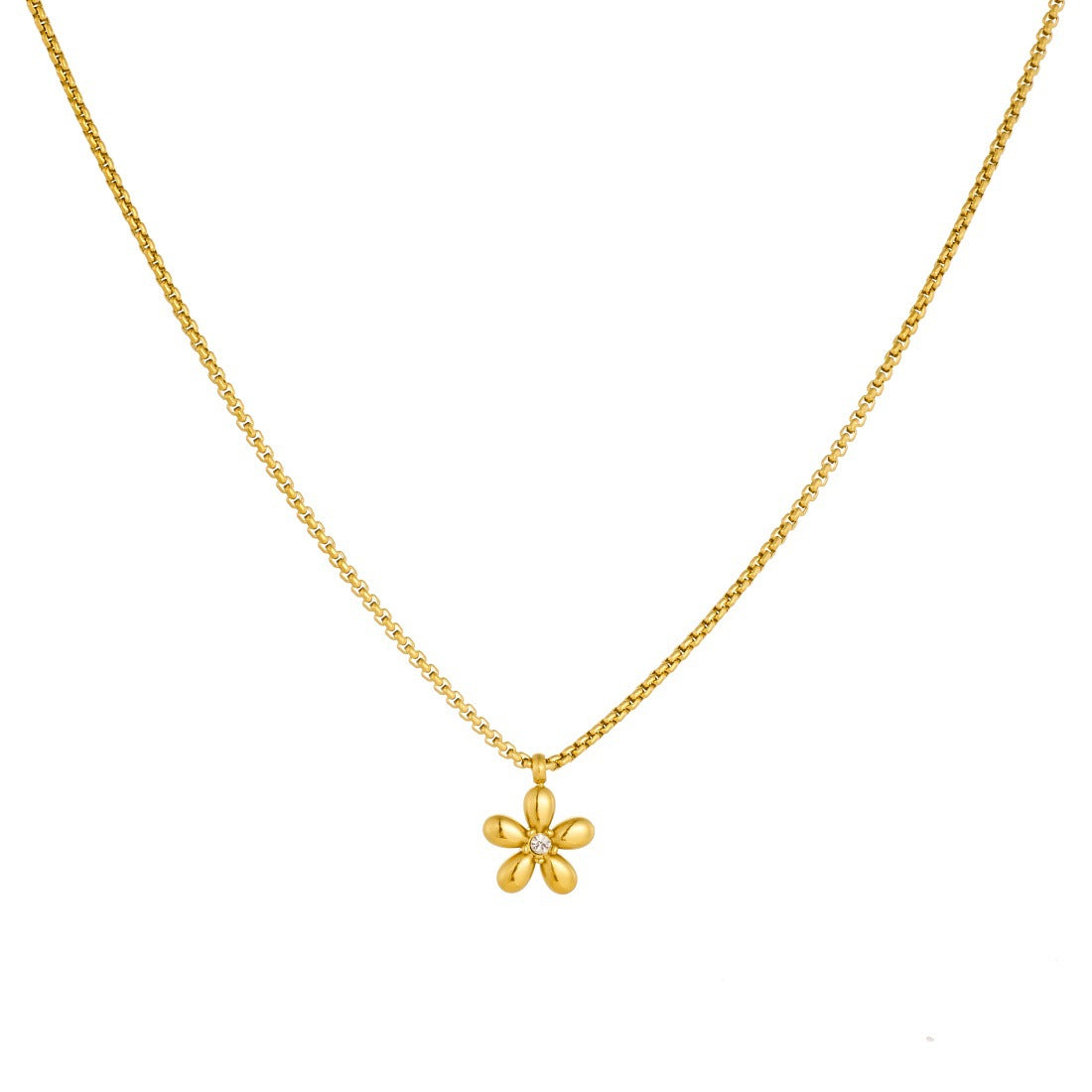 Minimalist Gold Plated Stainless Steel Floral Pendant Necklace for Women