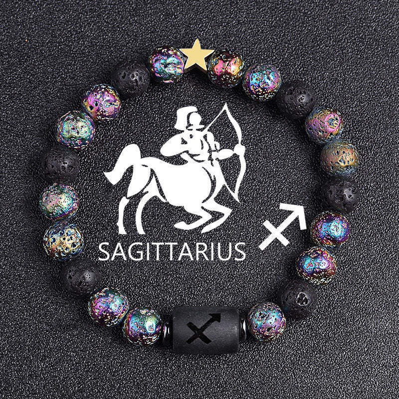 Casual Plated Volcanic Stone Star Beaded Bracelet 8mm Unisex Zodiac Jewelry