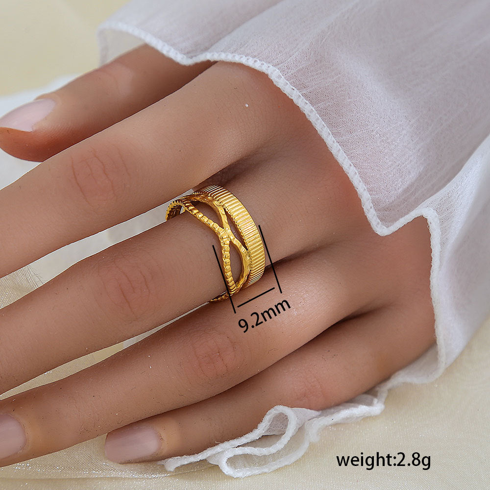 Anello aperto regolabile geometrico in acciaio al titanio con finitura galvanica per donna e uomo, gioielli moderni e minimalisti