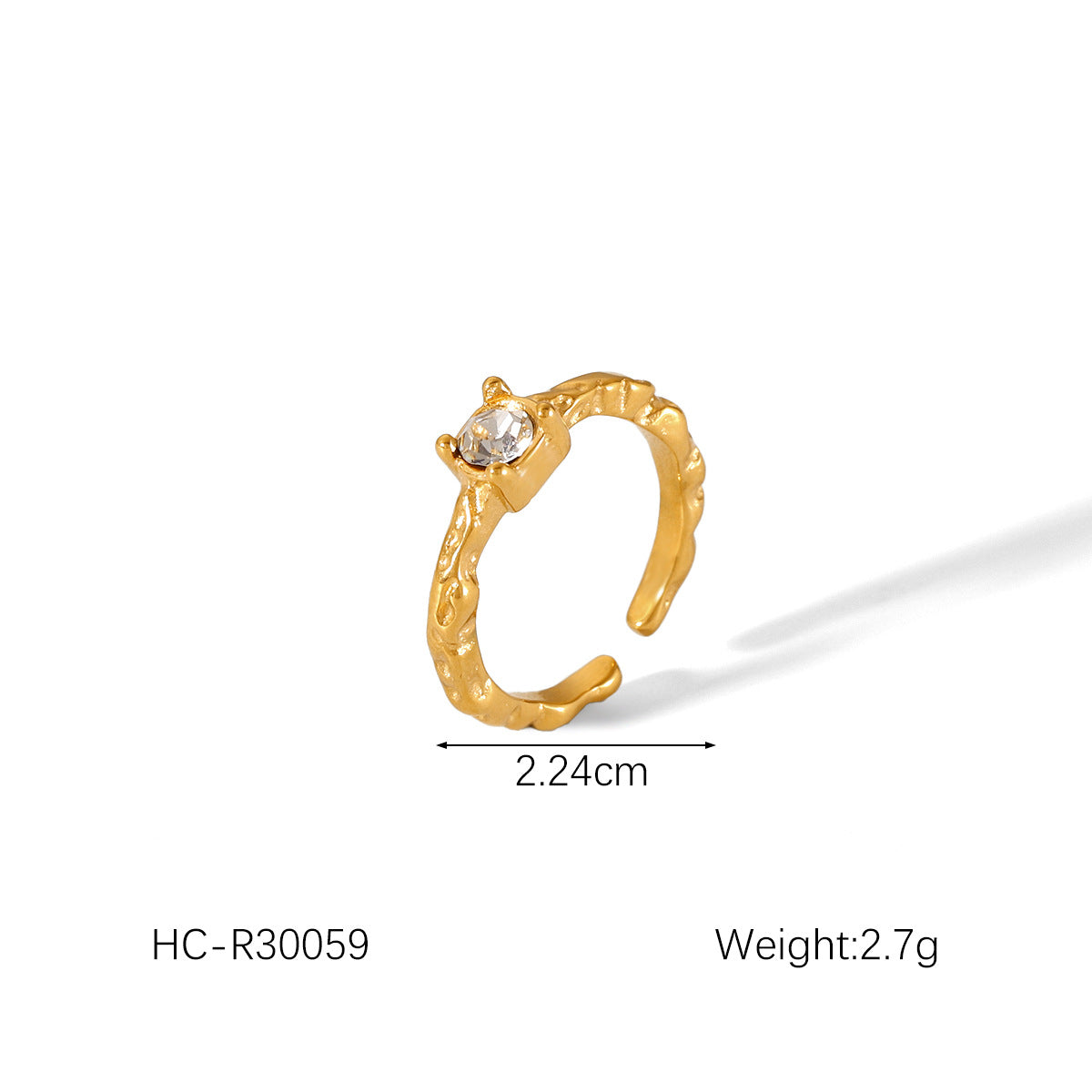Anello da donna alla moda placcato oro 18 carati in acciaio inossidabile martellato a forma di fiocco con perla e zircone