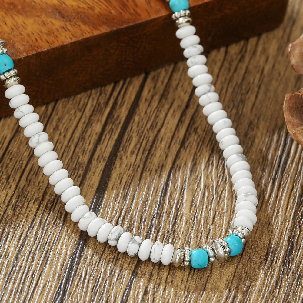 Bohemian Geometric Natural White Turquoise Beaded Necklace Cable Chain Unisex