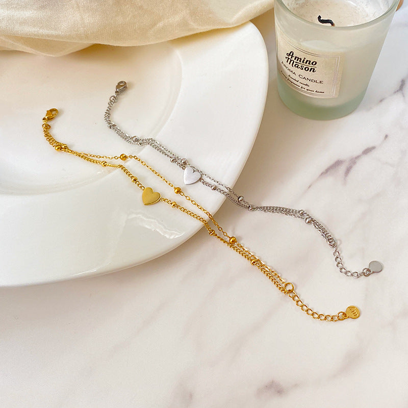 Minimalist Heart Titanium Steel Plated Ball Chain Bracelet
