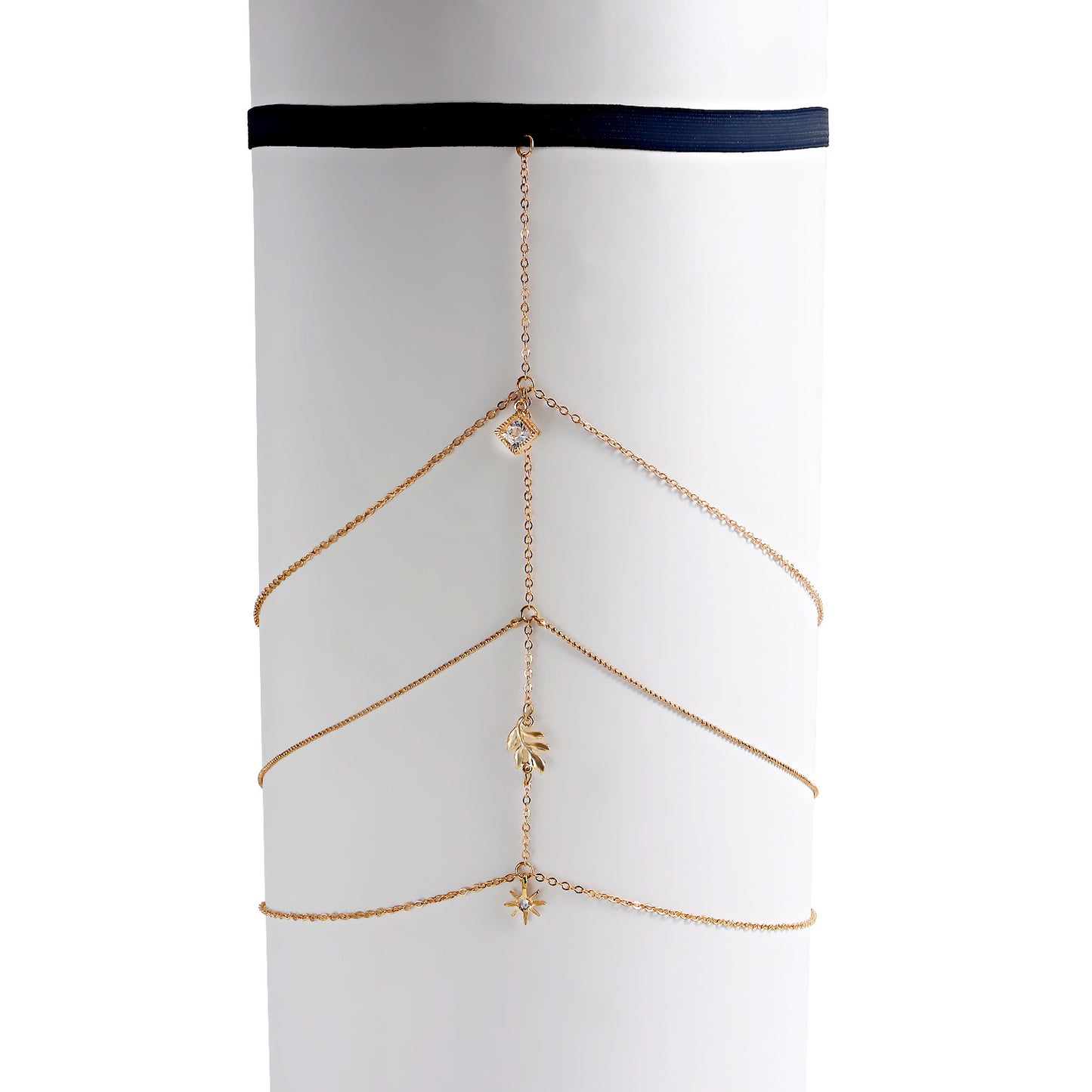 Punk Style Tassel Leaf Thigh Chain for Women with Elastic Band, Minimalist Beach-Inspired Body Jewelry
