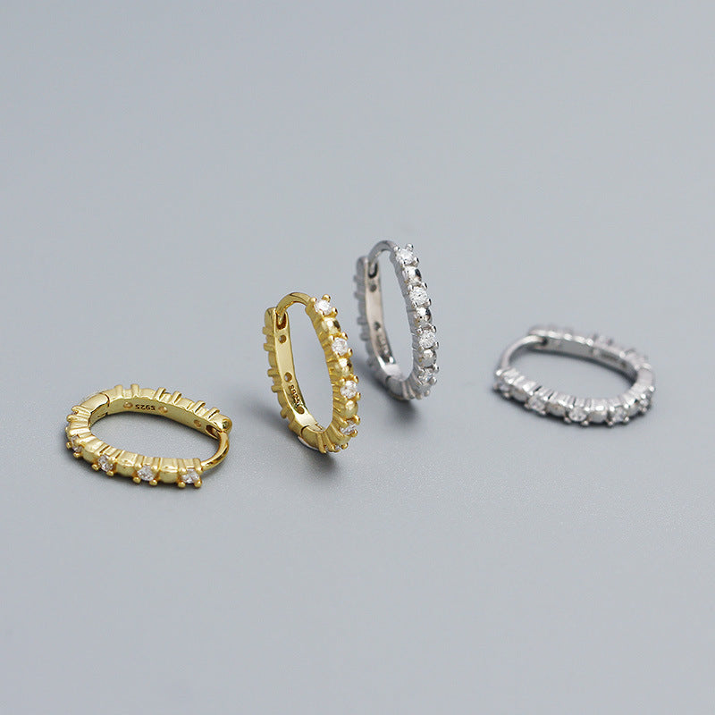 Orecchini a cerchio rotondi geometrici placcati in argento sterling 925 di lusso minimalista con intarsio di diamanti da donna