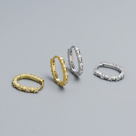 Orecchini a cerchio rotondi geometrici placcati in argento sterling 925 di lusso minimalista con intarsio di diamanti da donna