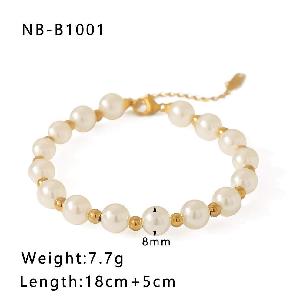 Bracciale geometrico in stile barocco in acciaio inossidabile placcato oro 18 carati con perle simulate e perline dorate
