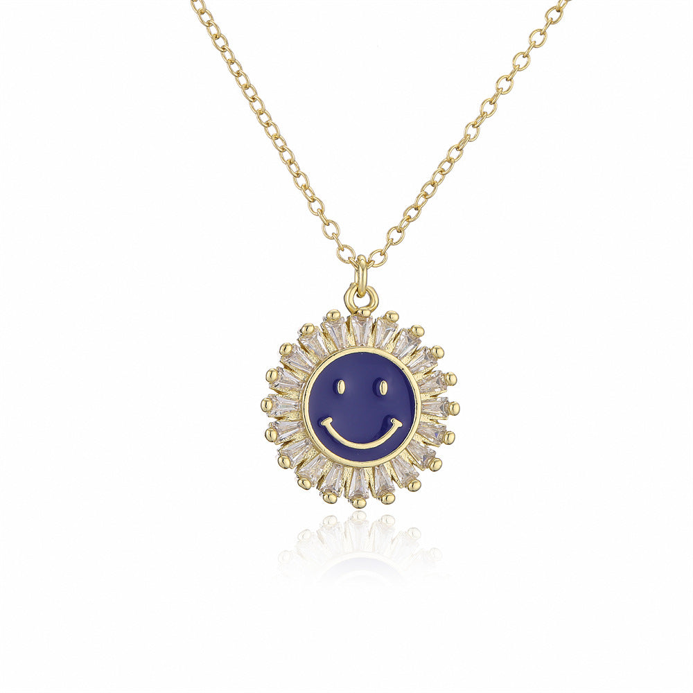 Collana pendente originale con girasole sorridente in rame placcato oro 18 carati