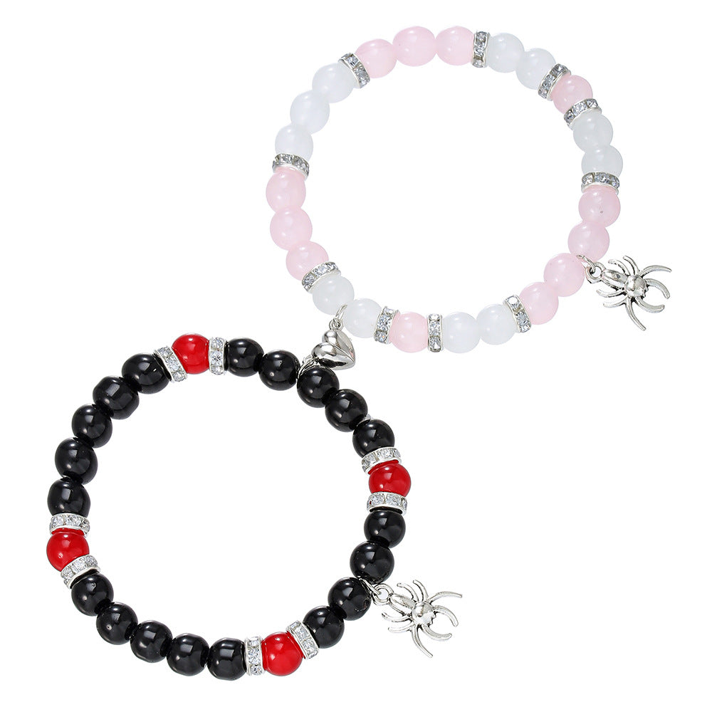 Handmade Geometric Heart Spider Stone Magnetic Bracelet for Unisex