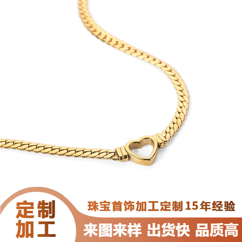 Vintage French Style Heart-Shaped Stainless Steel Necklace for Women, Hypoallergenic and Fade-Resistant Pendant Chain