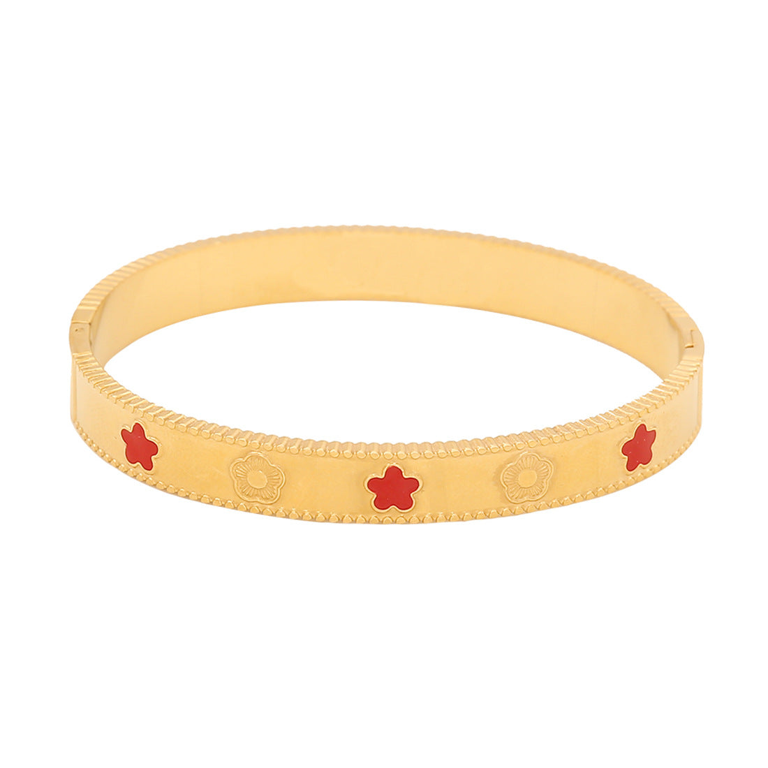 Fashion Stainless Steel Bracelet with Five-Leaf Clover Floral Design Electroplated for Women