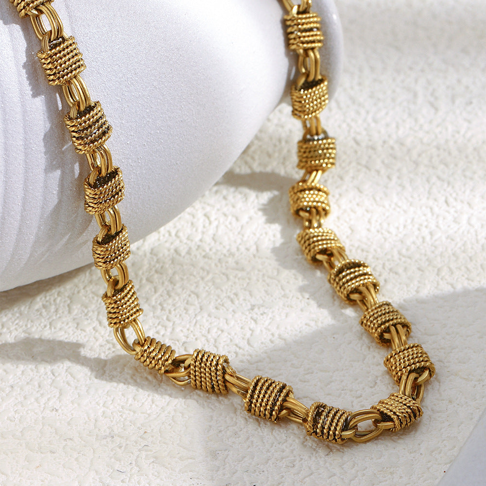 Minimalist Geometric Stainless Steel Plated 18K Gold Handmade Multi-Coil Pendant Necklace for Women