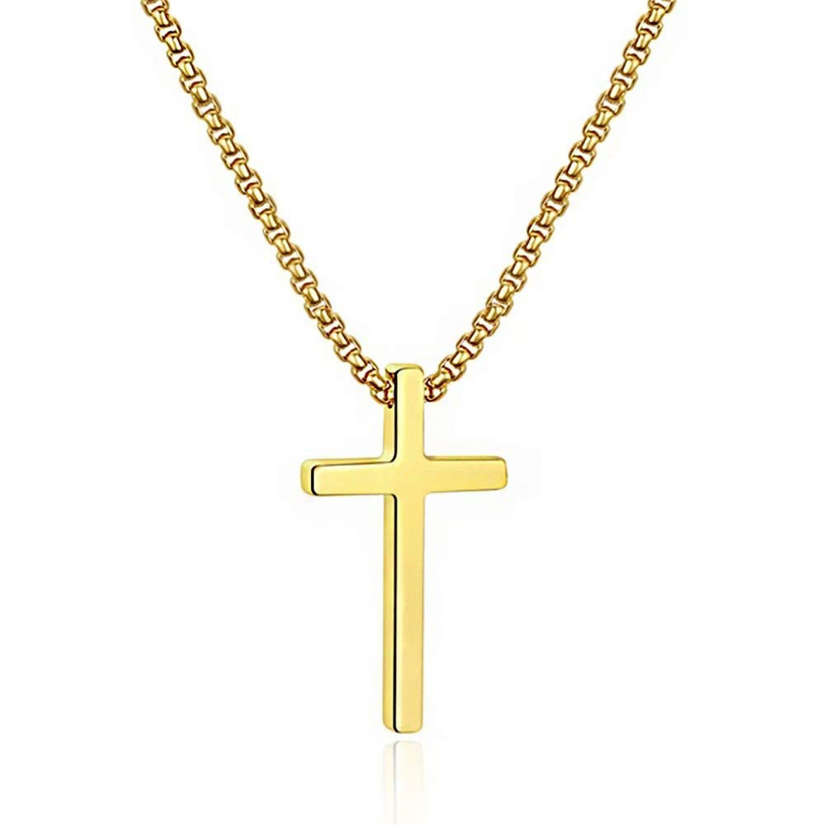 Minimalist Titanium Steel Cross Pendant Necklace for Men with Plated Finish and Pearl Chain