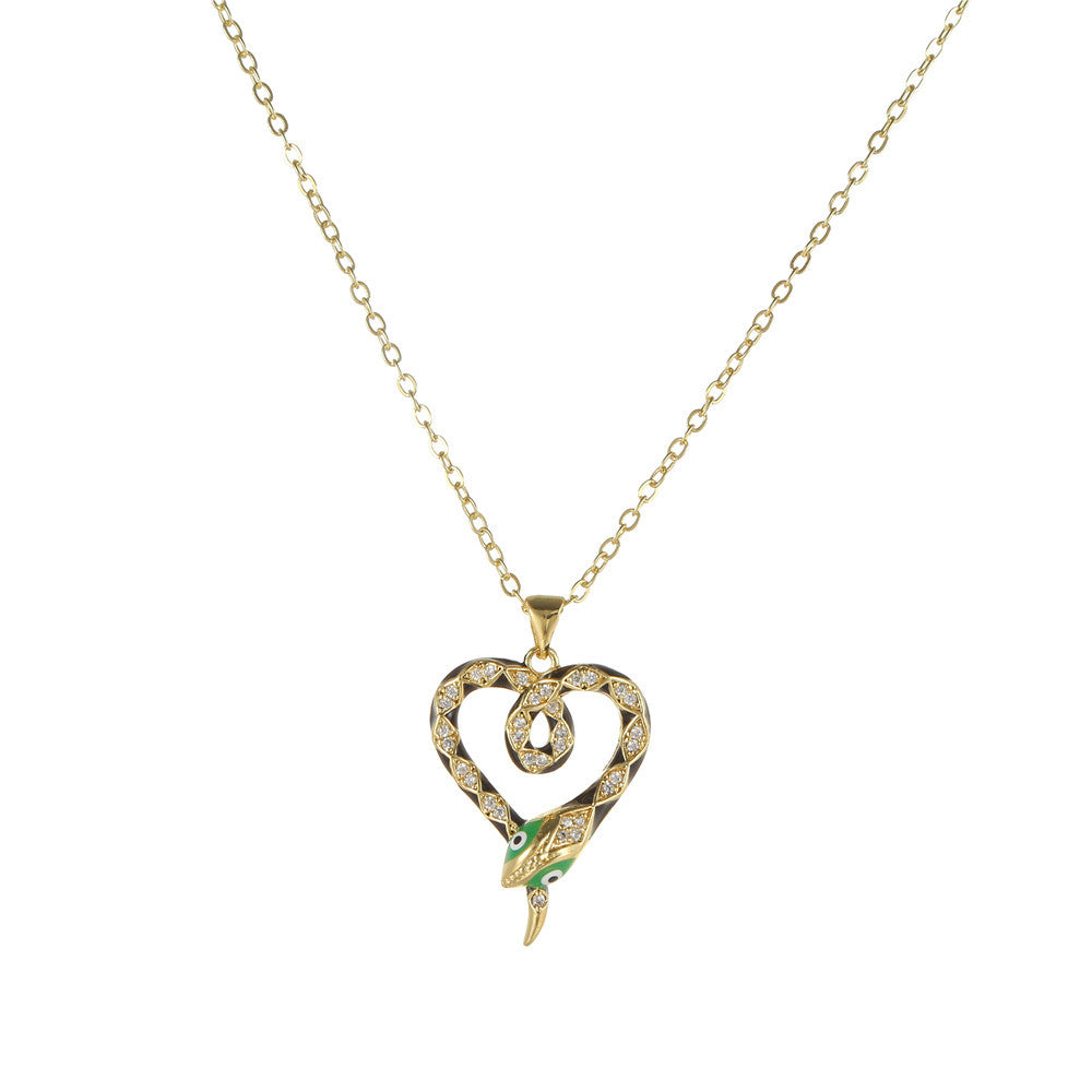 Luxury Elegant Snake Geometric Brass Drip Oil Cubic Zirconia Pendant Necklace Cable Chain for Women