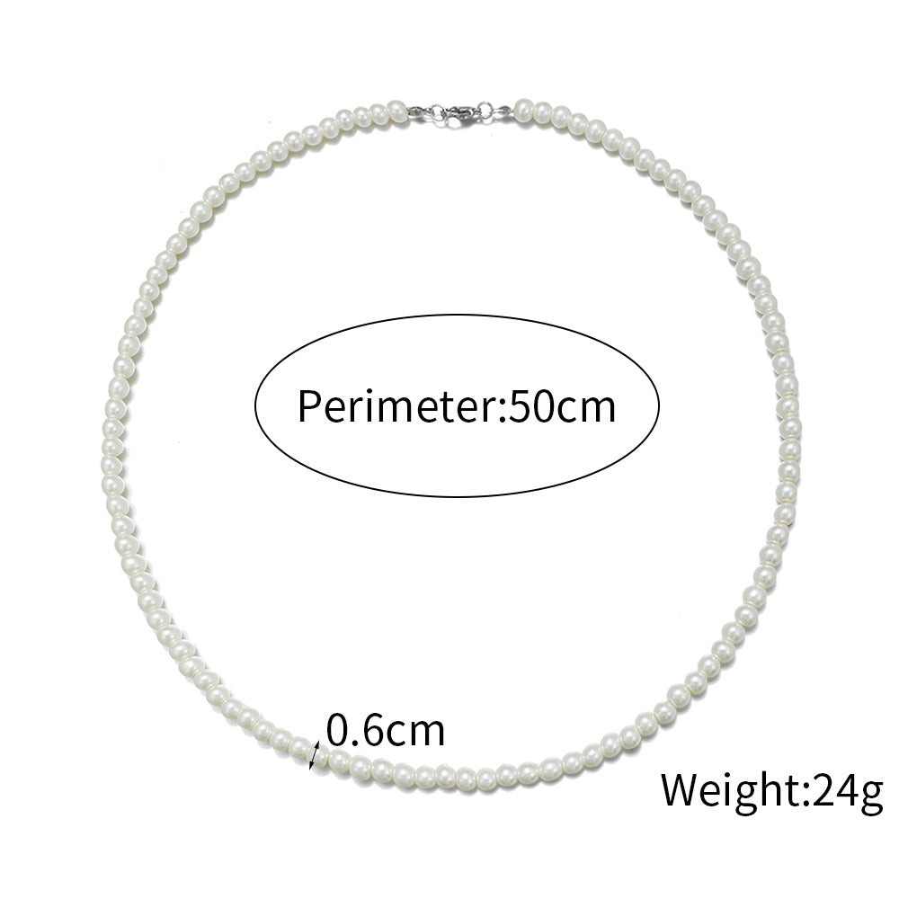 Punk Hip-hop Men's Geometric Round Pearl Ball Chain Necklace with Alloy Pendant
