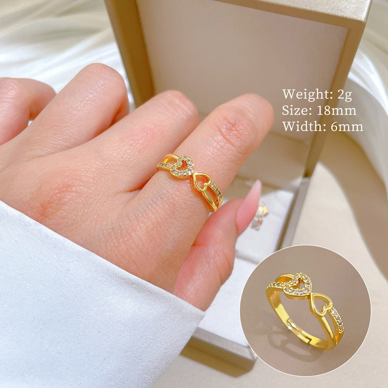 Minimalist Geometric Gold-Plated Brass Open Ring for Women with Crown Shape and Rhinestone Inlay