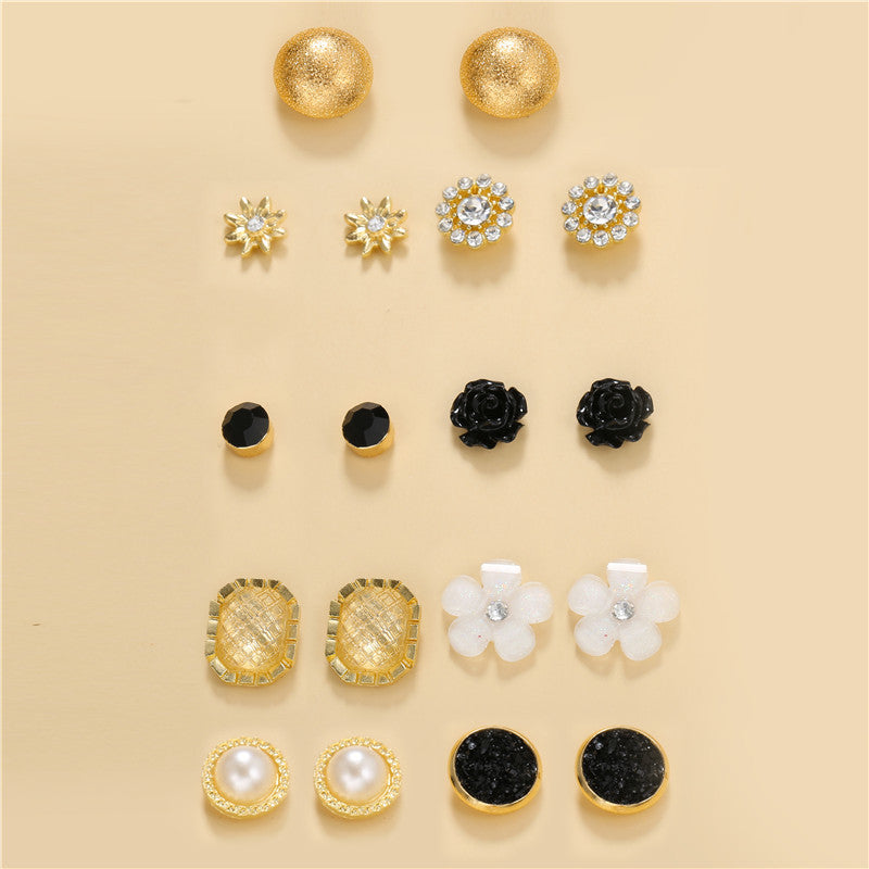 Business Elegant Square Floral Alloy Earrings with Rhinestone Inlay for Women