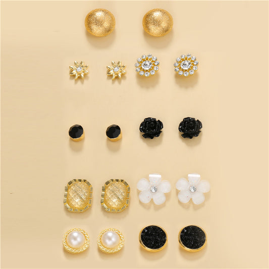 Business Elegant Square Floral Alloy Earrings with Rhinestone Inlay for Women