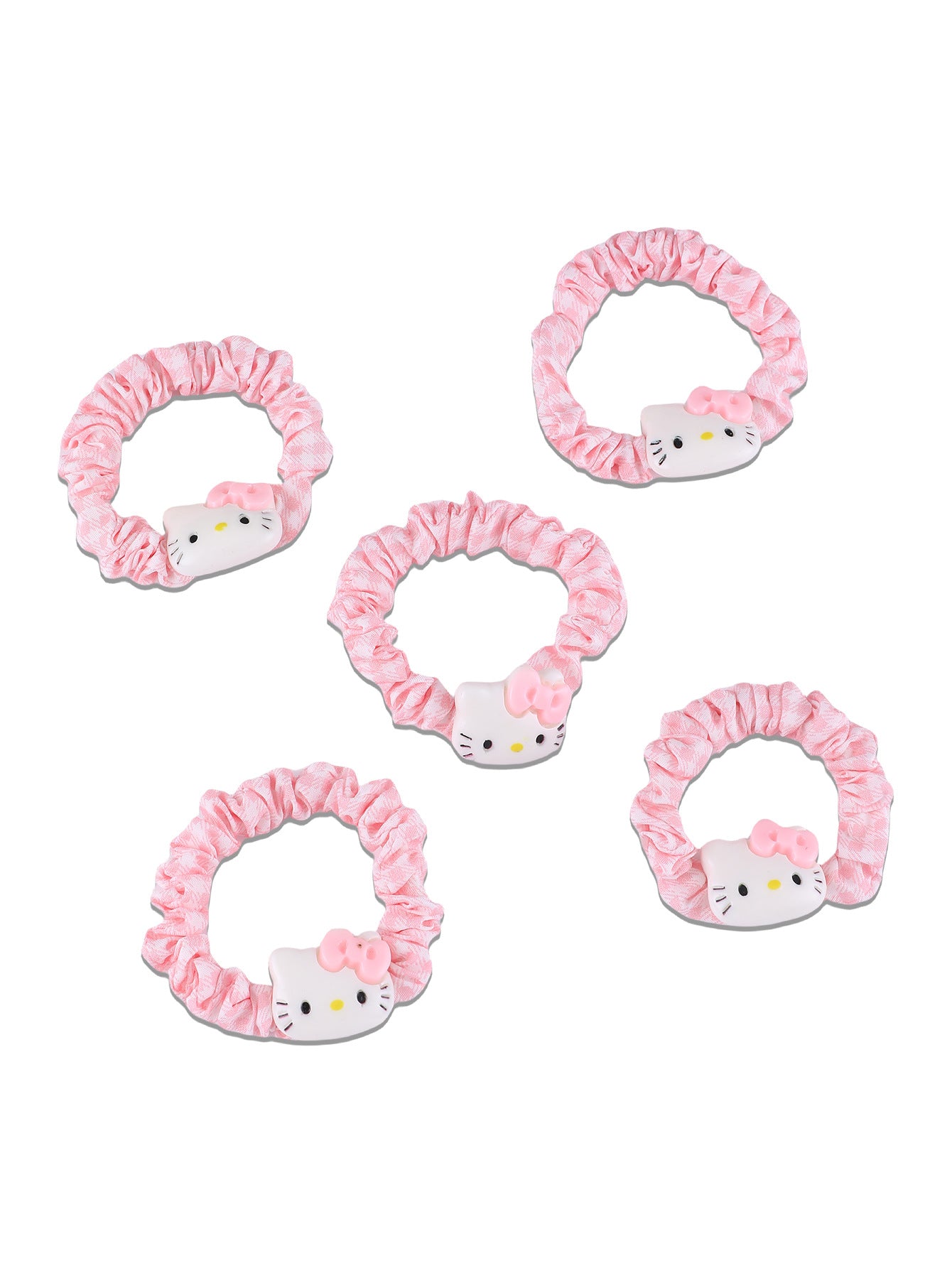 Set di elastici per capelli Hello Kitty carini con fiocco rosa e accenti color macaron per bambine, accessori per capelli in tessuto a maglia