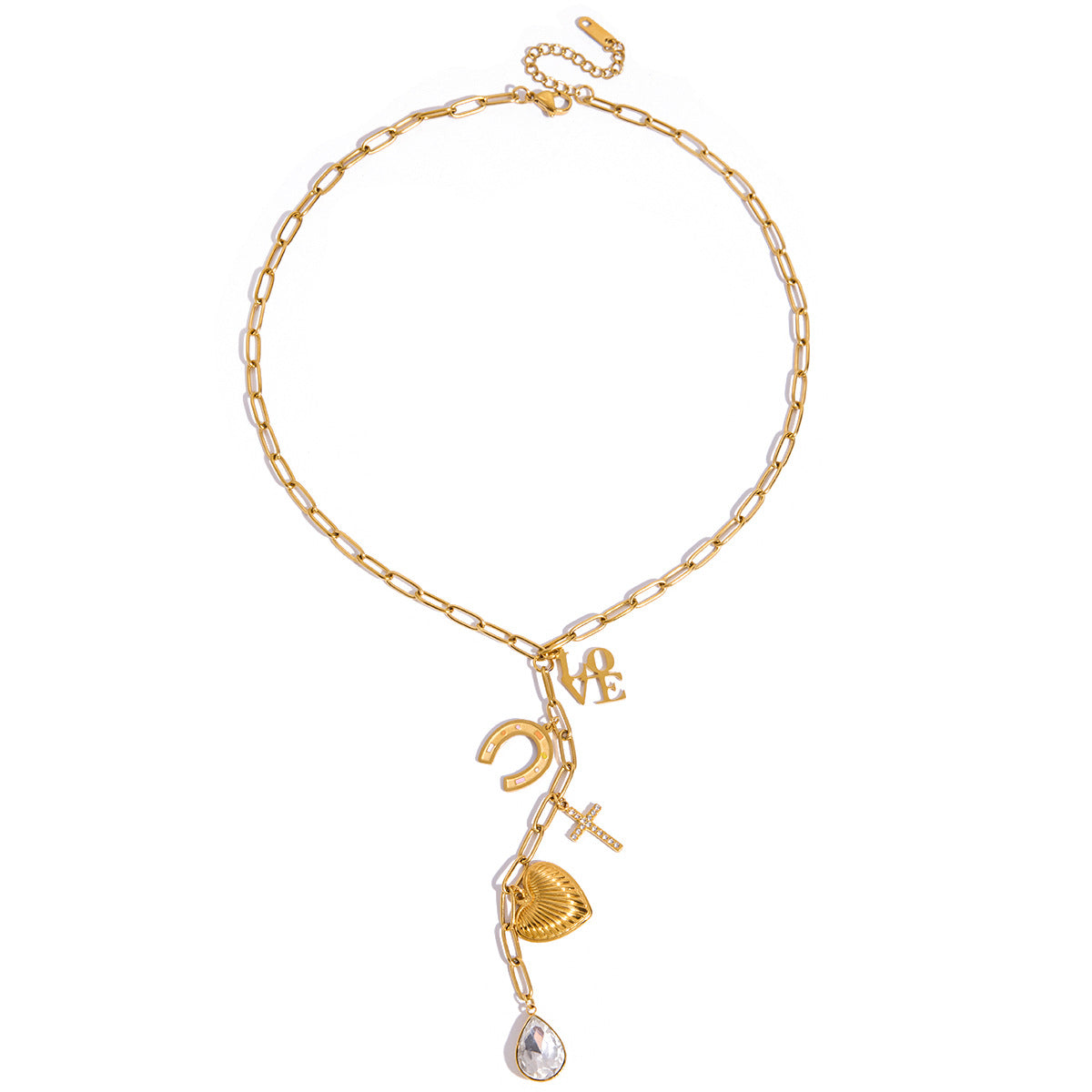 Collana a Y minimalista in acciaio al titanio a forma di cuore con finitura smaltata e catena in acciaio inossidabile da donna