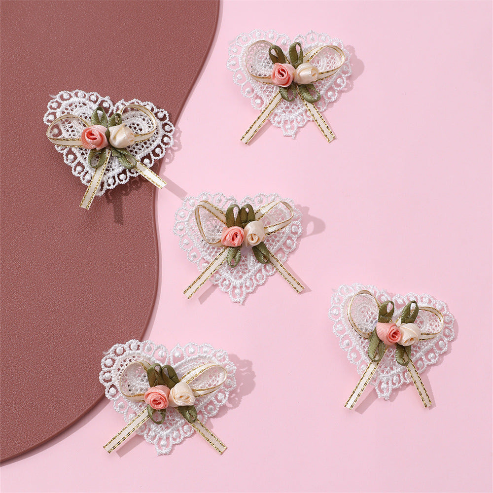 Set di fermagli per capelli per bambini in tessuto con cuore dolce e fiocco floreale