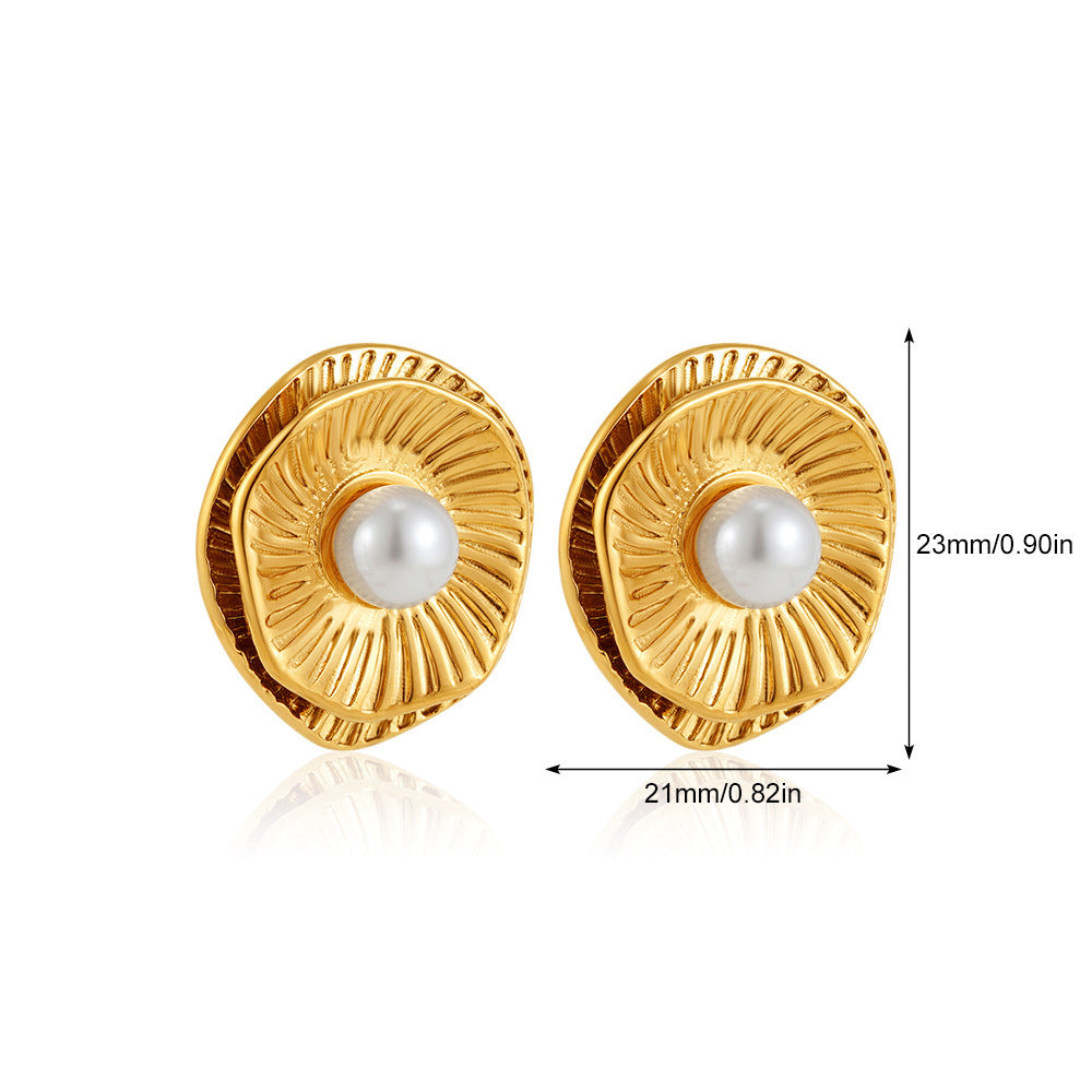 Orecchini a Cerchio Geometrici Minimalisti in Metallo con Intarsio di Perle, da Donna, Gioielli alla Moda per Tutti i Giorni