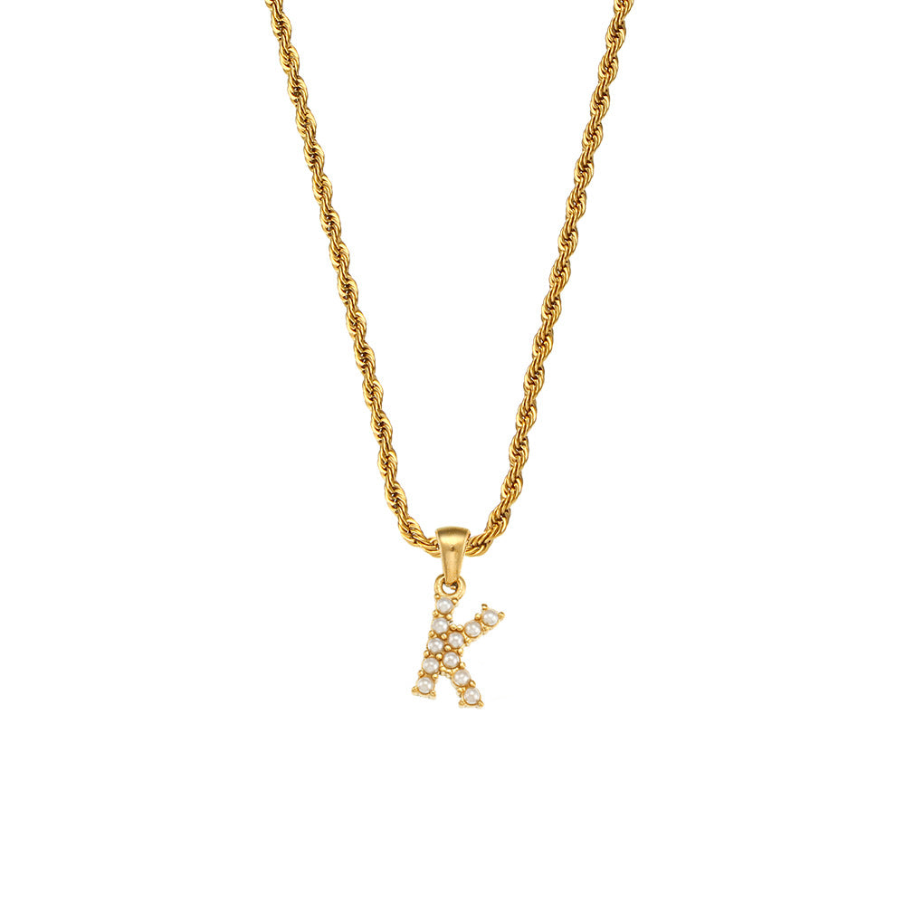 Fashionable Minimalist Letter Pendant Necklace for Women Stainless Steel Twisted Chain with 18K Gold Plating