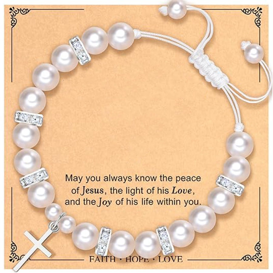 8mm Imitation Pearl Heart Woven Bracelet Unisex Fashion Jewelry Gift