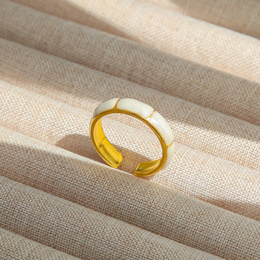 Anello Aperto Regolabile da Donna in Acciaio Inossidabile Stile INS Vintage, Geometrico e a Cuore, con Intarsio in Pietra Naturale, Elegante e Minimalista