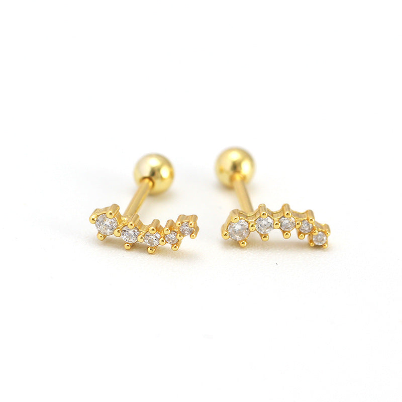 Geometric Rhinestone-Set S925 Sterling Silver Screw Back Earrings for Women, Fresh and Sweet Style