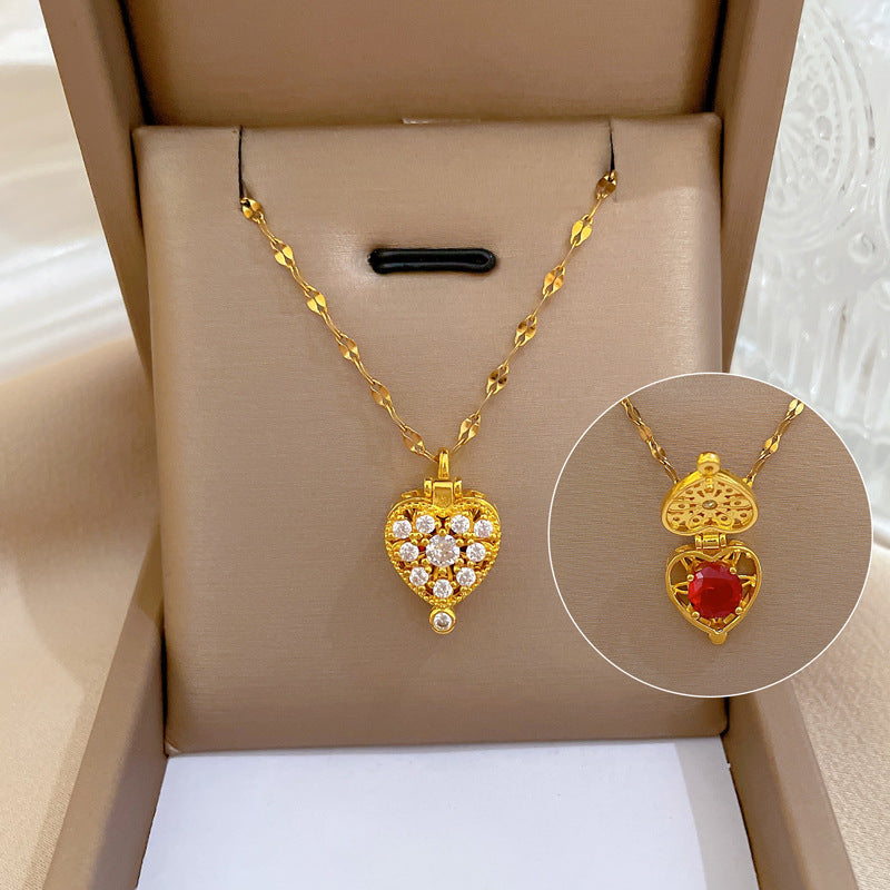 Collana a cuore minimalista in acciaio al titanio con intarsio in zircone da donna