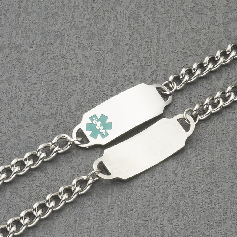 Elegante Pulsera de Barra con Colgante ID Médico de Acero Inoxidable con Goteo de Aceite Geométrico Unisex