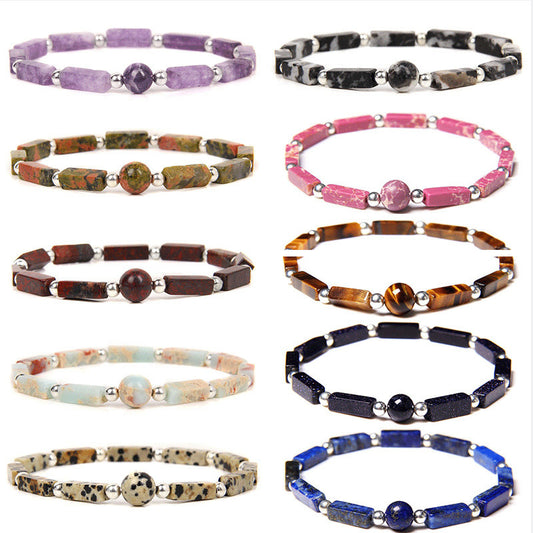 Minimalist Elegant Rectangle Natural Amethyst Agate Bracelet Unisex Floral Pattern Handmade Jewelry