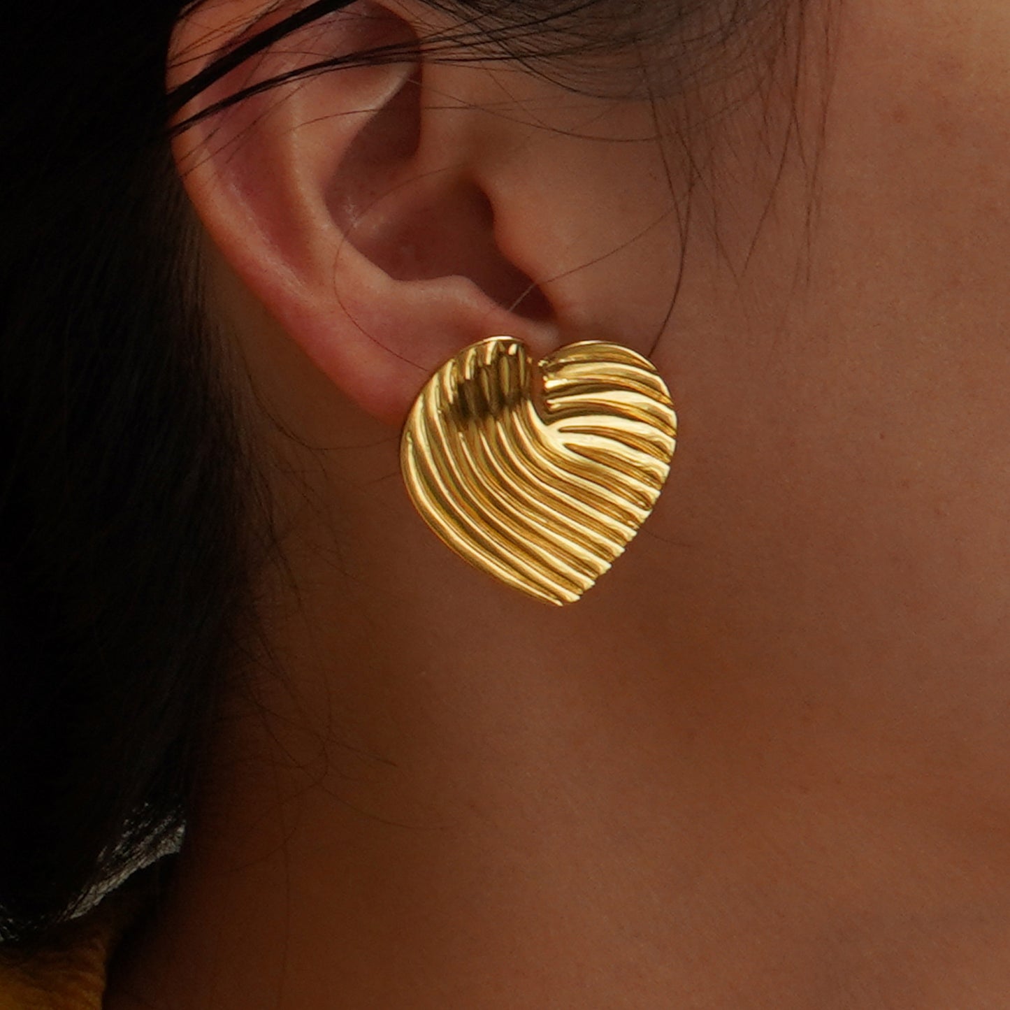 Textured Heart Plated Stainless Steel Earrings for Women