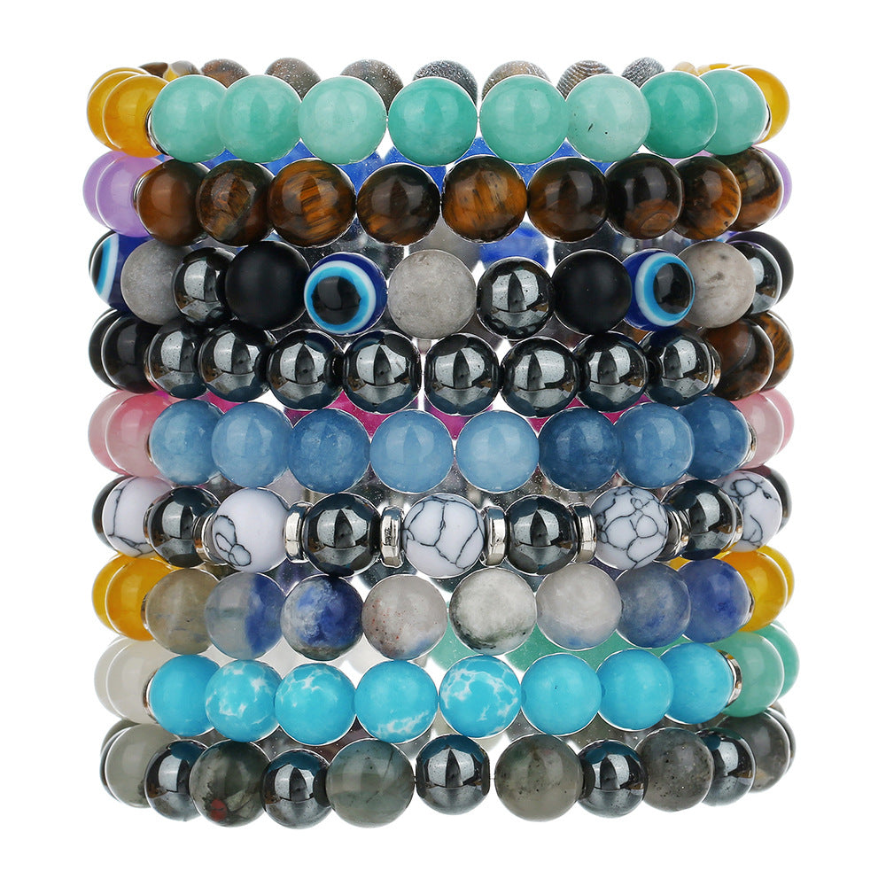 Handmade Natural Tiger's Eye Turquoise Hematite Amethyst Agate Bracelet