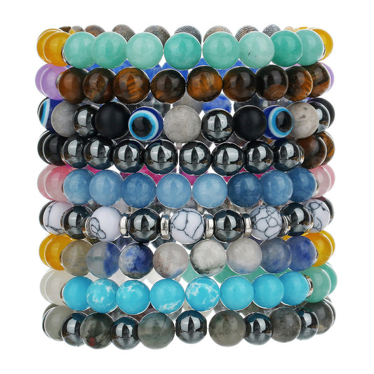 Handmade Natural Tiger's Eye Turquoise Hematite Amethyst Agate Bracelet