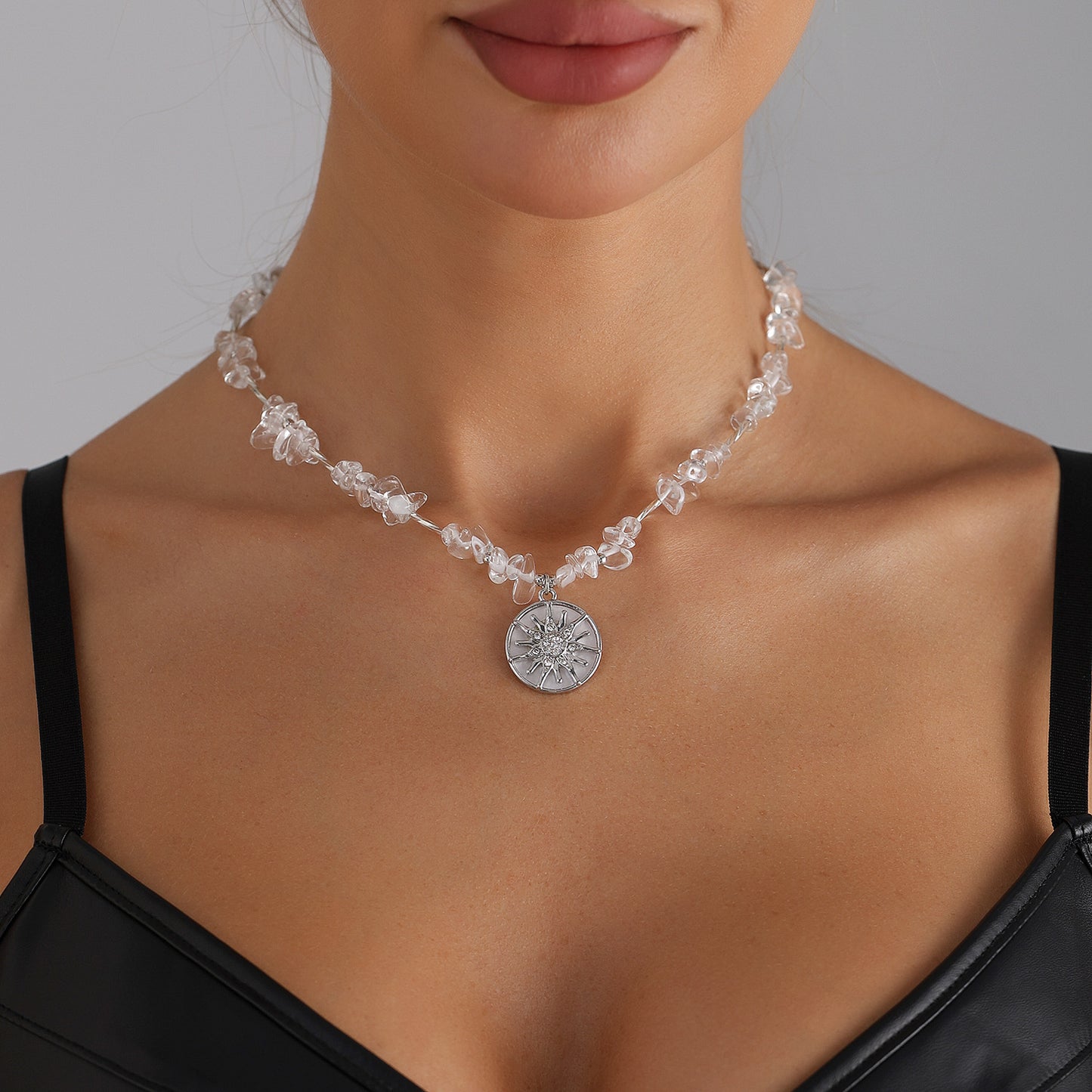 Casual Geometric Heart Star Round Crystal Inlay Alloy Plated Necklace for Women