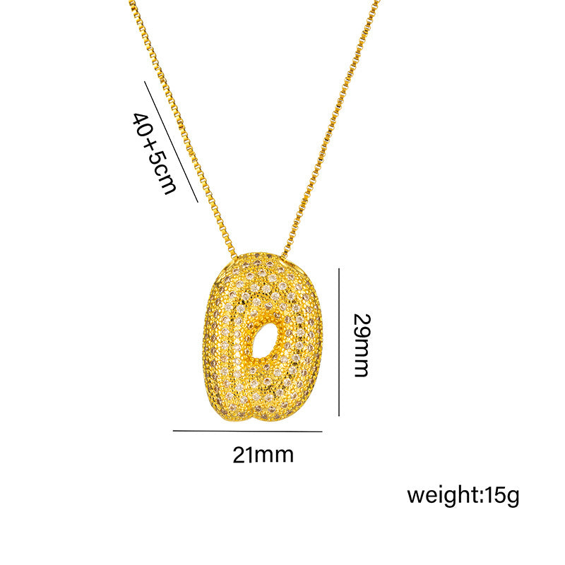 Collana da donna in acciaio al titanio a forma di lettera alla moda con intarsio in strass, design a catena a scatola